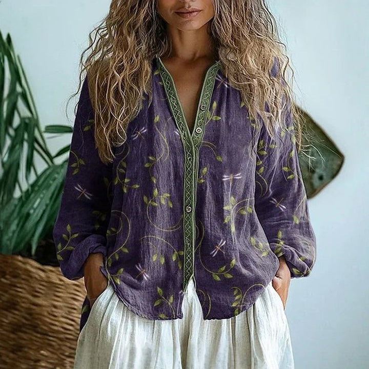 Brianna™ | Vintage Leaf Print Shirt