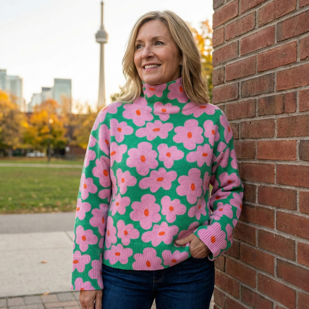 Mirellia™ | Floral High Collar Sweater