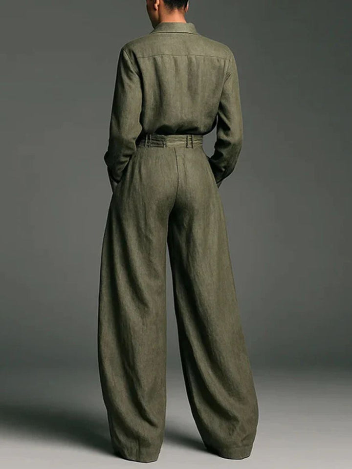 Maya™ | Linen Blend Shirt And High-Waist Wide-Leg Pants Set