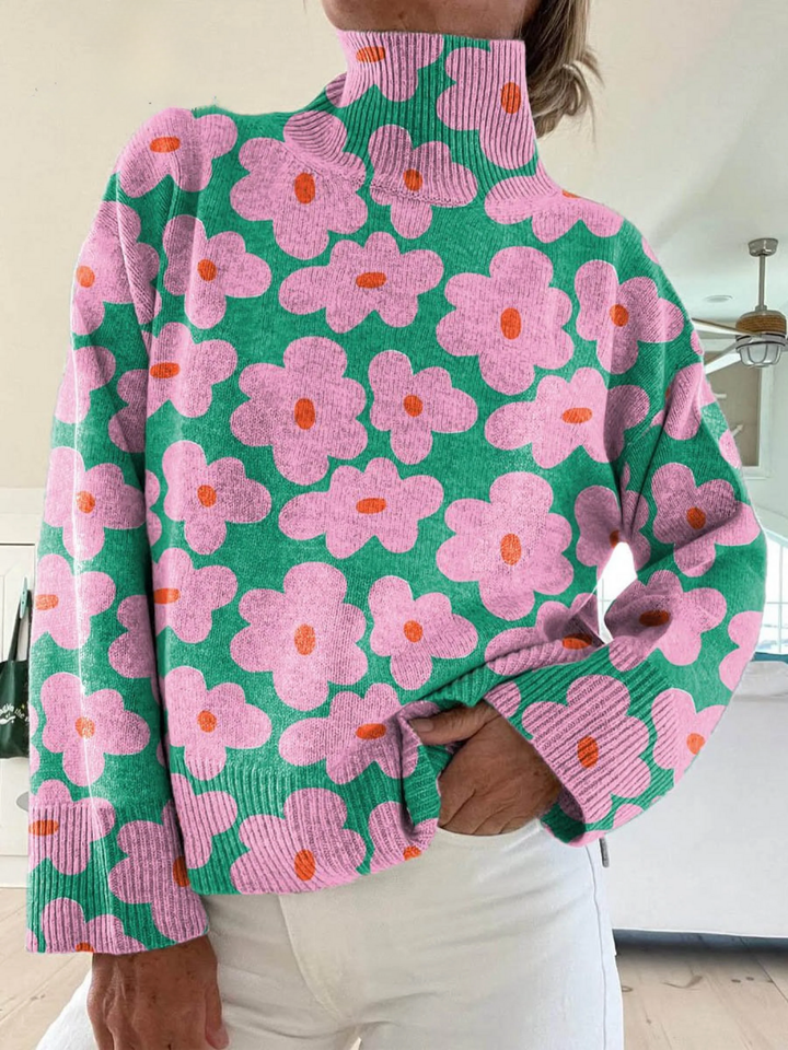Mirellia™ | Floral High Collar Sweater