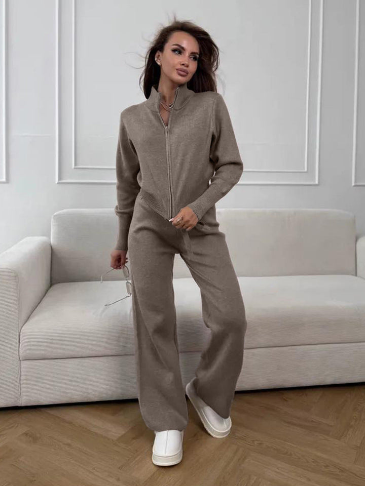 Emily™ | Drawstring Wide Leg Pants And Zip Jacket Set