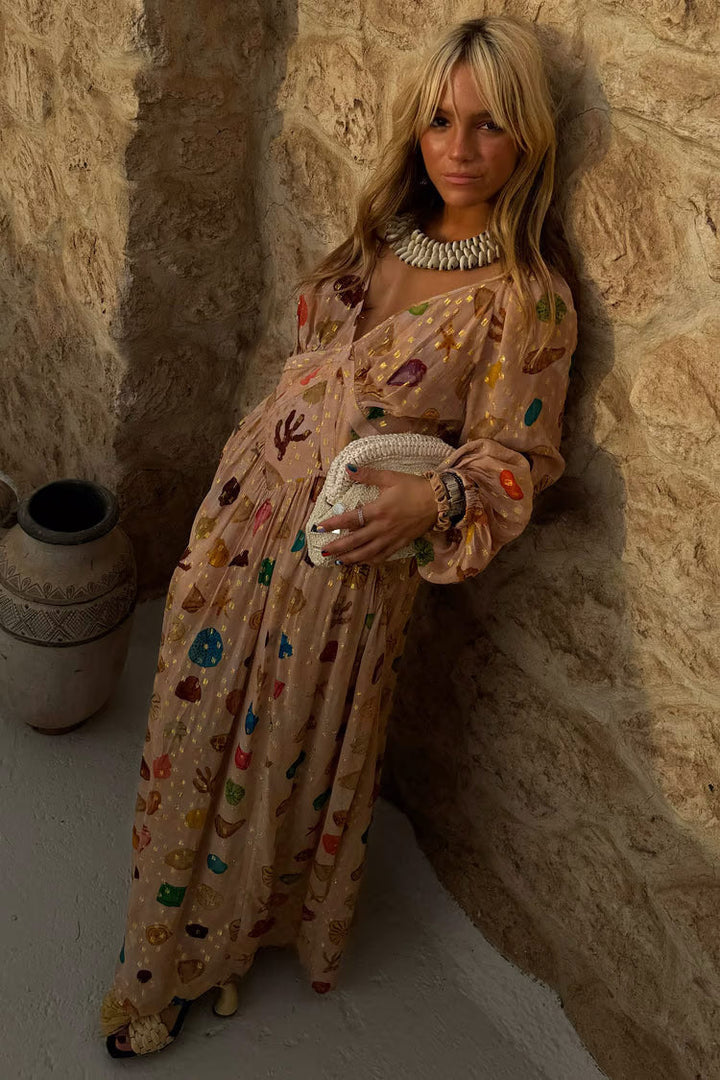 Isabelle™ | Golden Seashell Maxi Dress