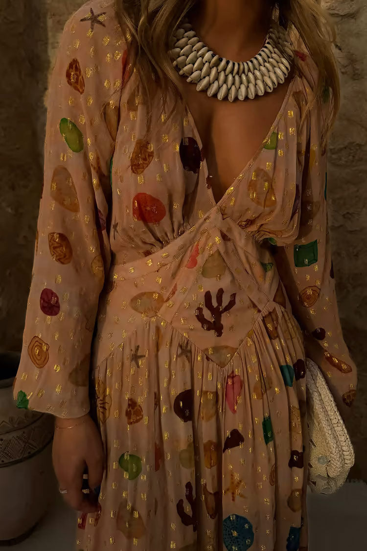 Isabelle™ | Golden Seashell Maxi Dress