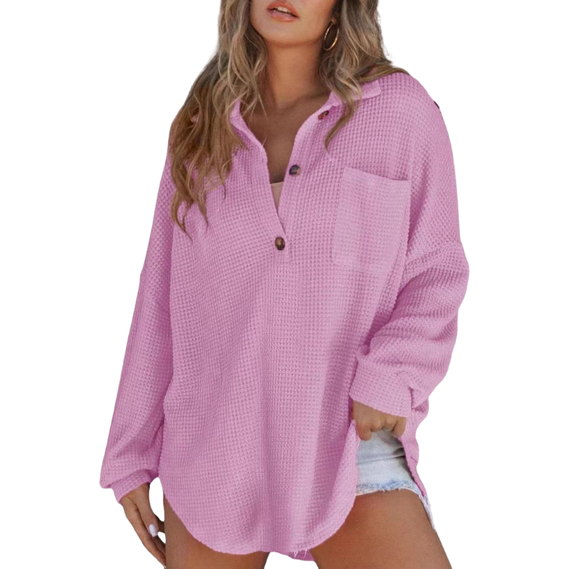Laura™ | Lightweight Button V Neck Tunic Blouse