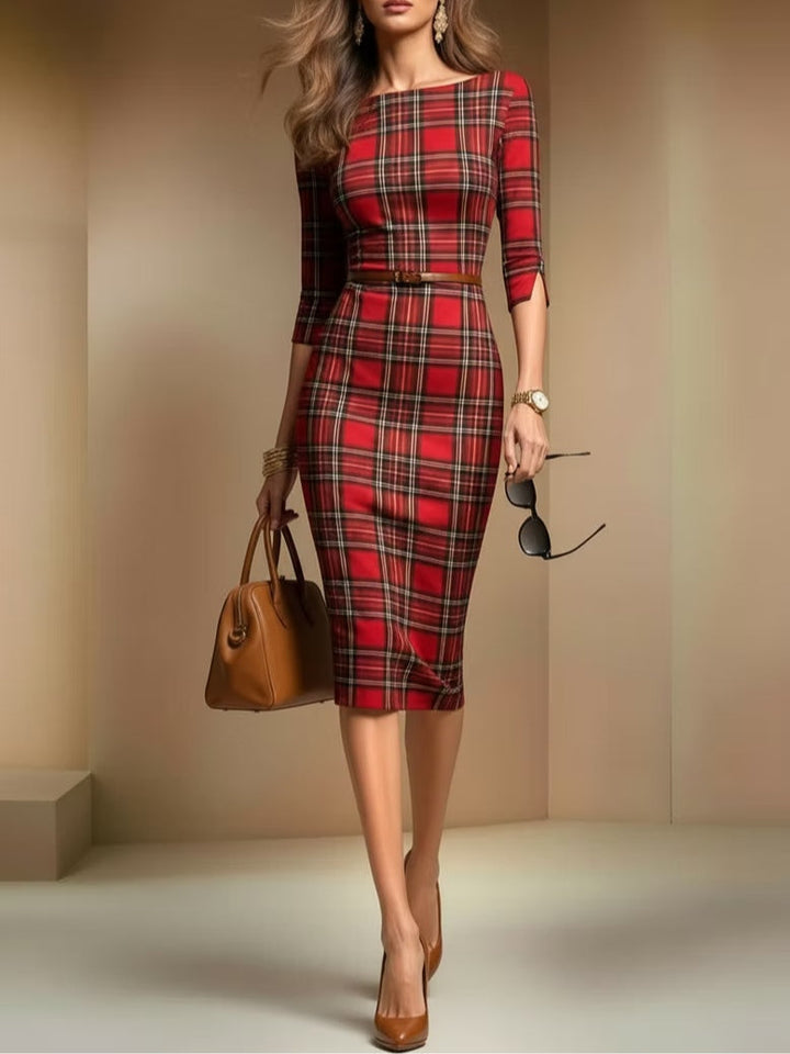 Rachel™ | Red Plaid Midi Dress
