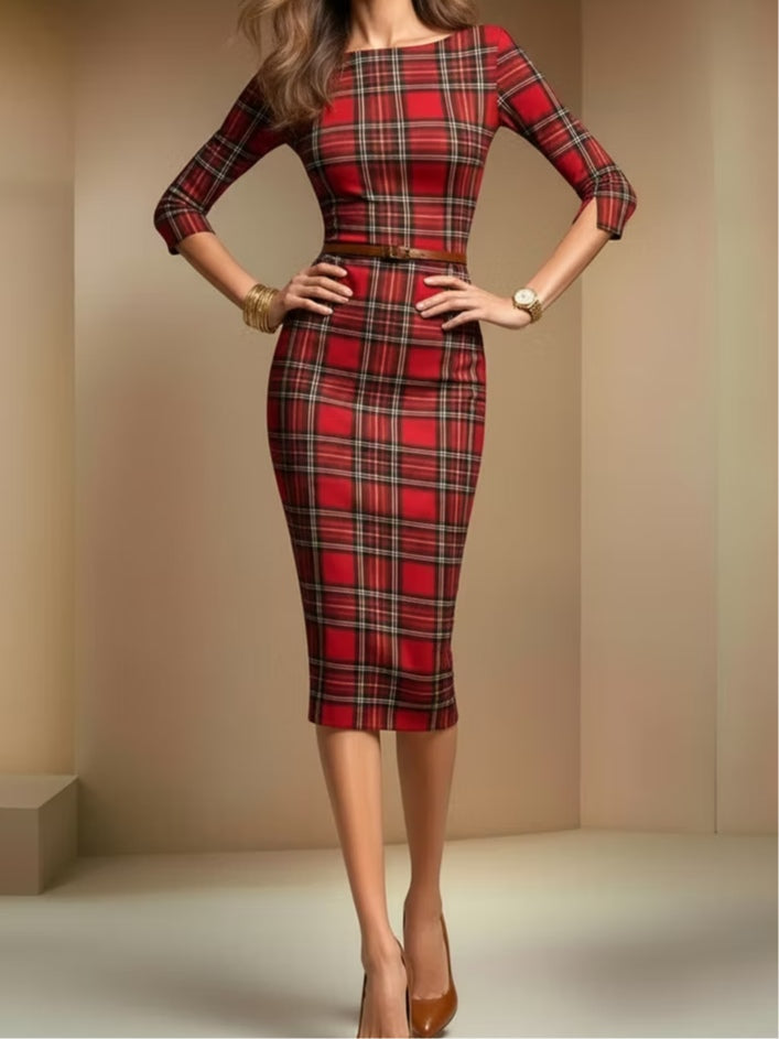 Rachel™ | Red Plaid Midi Dress