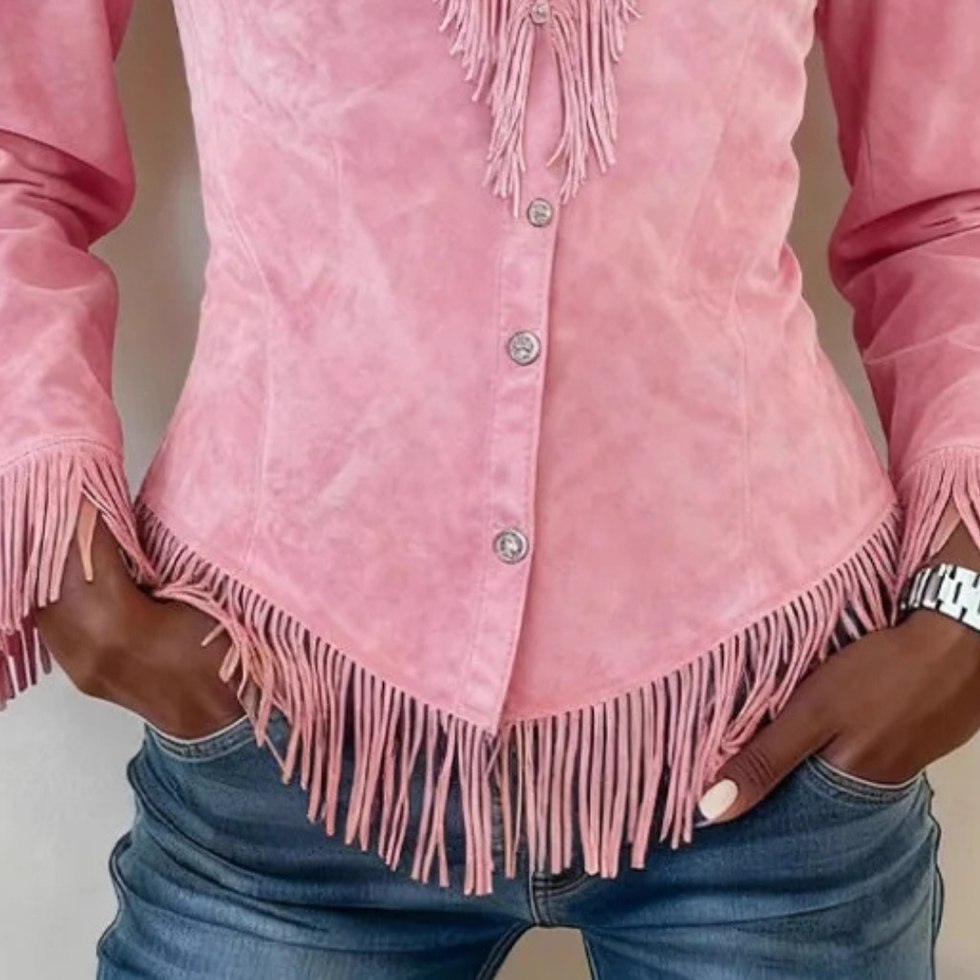 Lila™ | Fringe Suede Button-Up Blouse