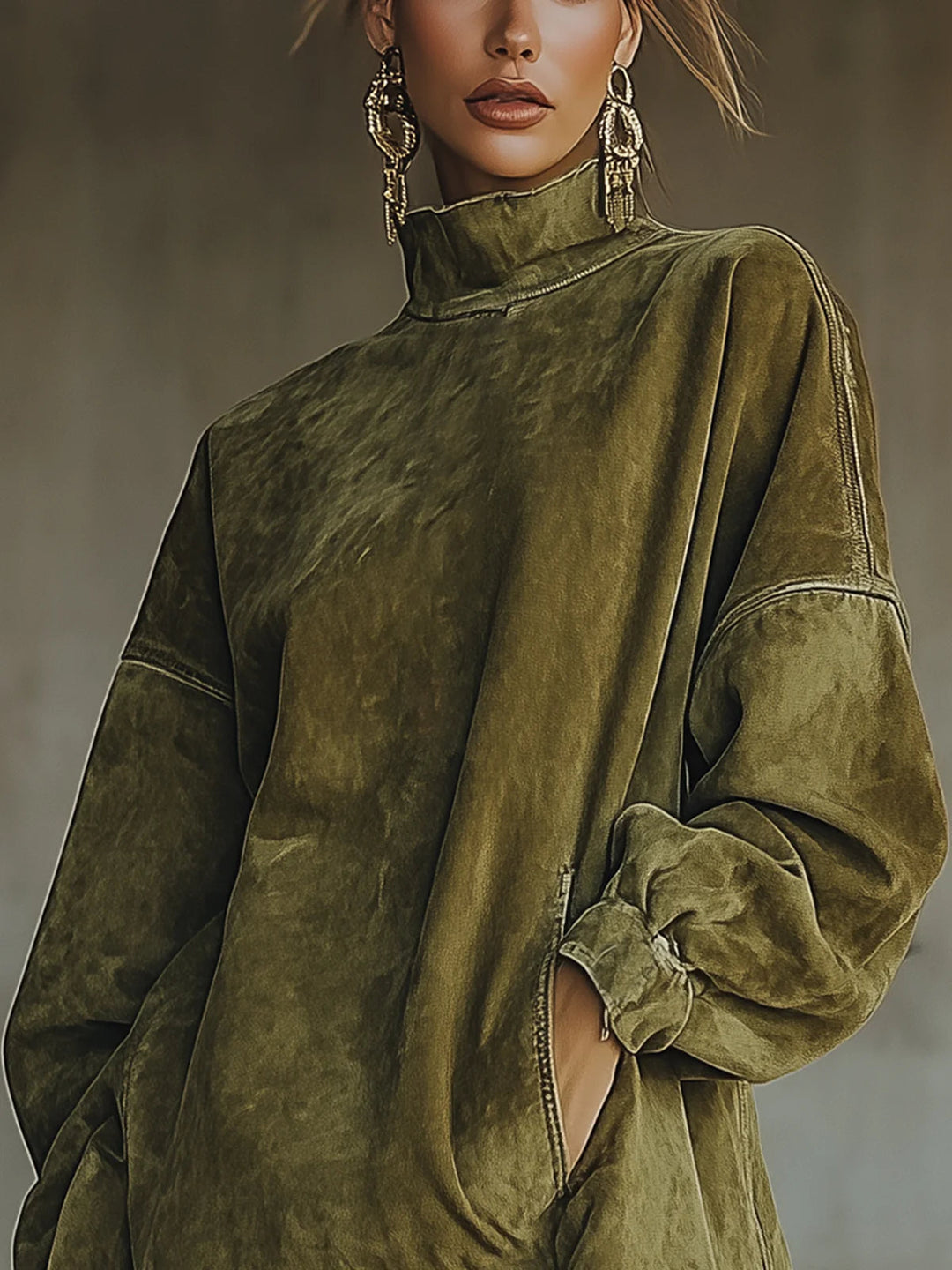 Sophie™ | Suede Dress With High Neck And Fringes