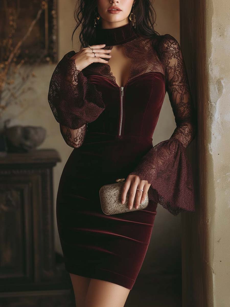 Mia™ | Velvet Lace Bodycon Mini Dress