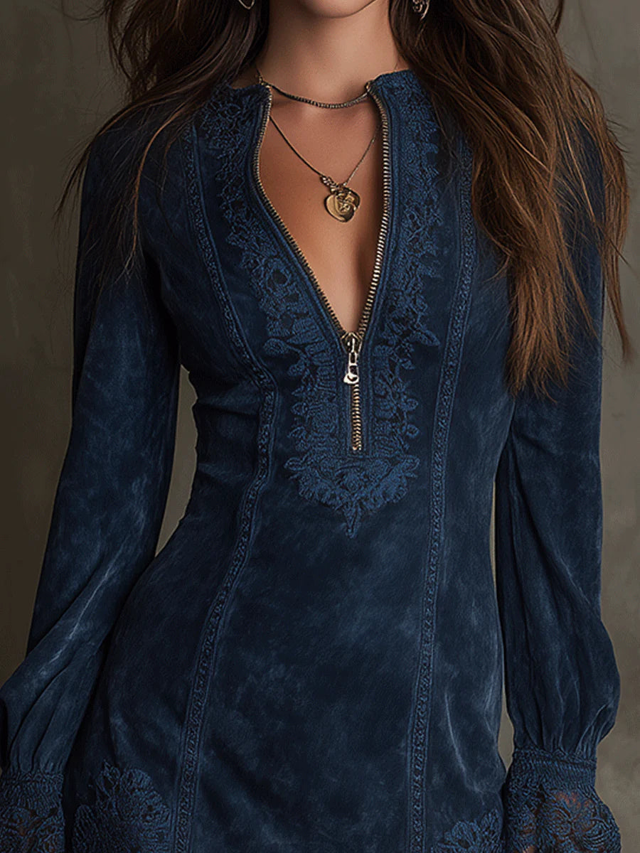 Isabelle™ | Suede Lace Trim Mini Dress