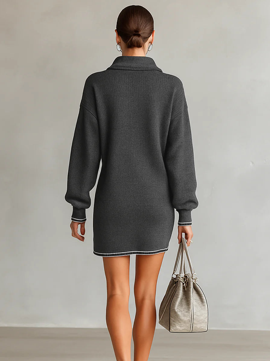 Madeline™ | Knit Zipper Polo Neck Mini Dress