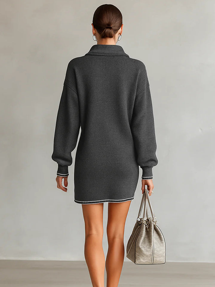 Madeline™ | Knit Zipper Polo Neck Mini Dress