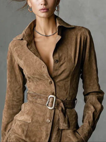 Jessica™ | Suede Single Breasted Midi Dress