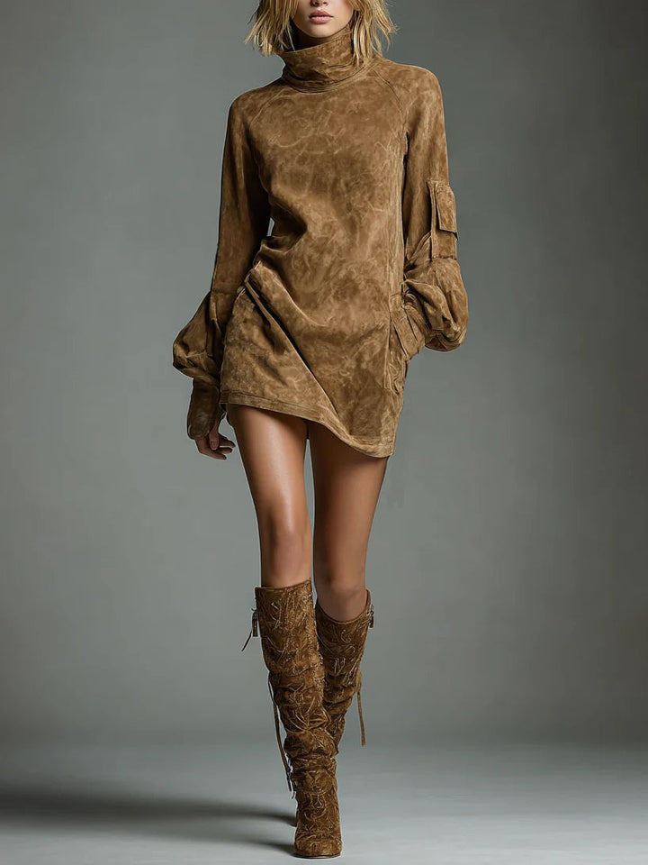 Isabella™ | Suede Turtleneck Mini Dress