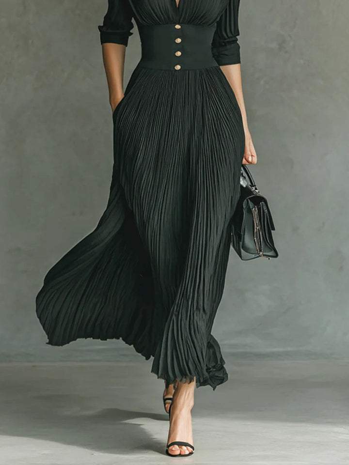 Julia™ | Pleated Lapel Maxi Dress