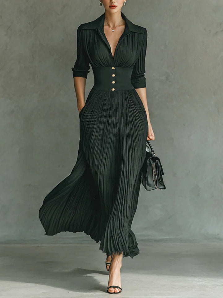 Julia™ | Pleated Lapel Maxi Dress