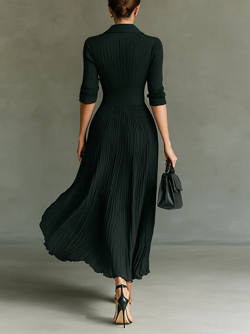 Julia™ | Pleated Lapel Maxi Dress
