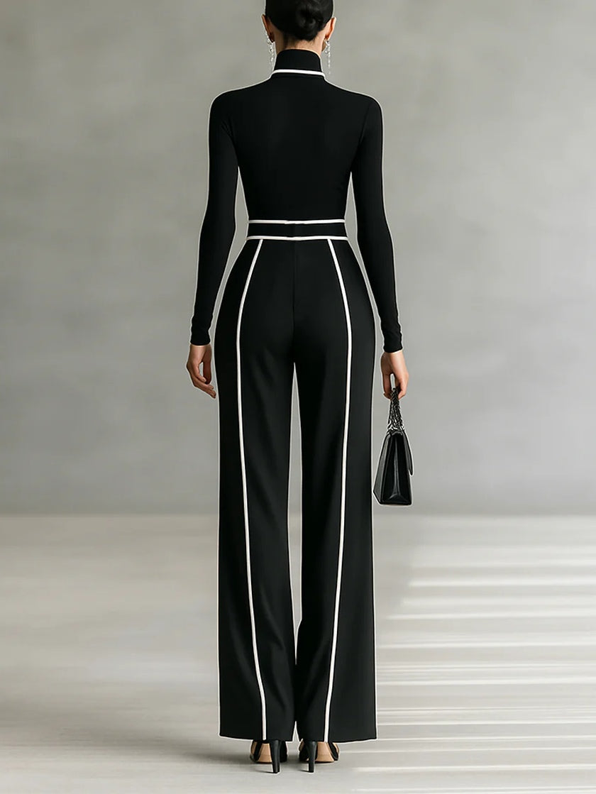 Emily™ | High Neck Long Sleeve Top And Wide Leg Pants Set