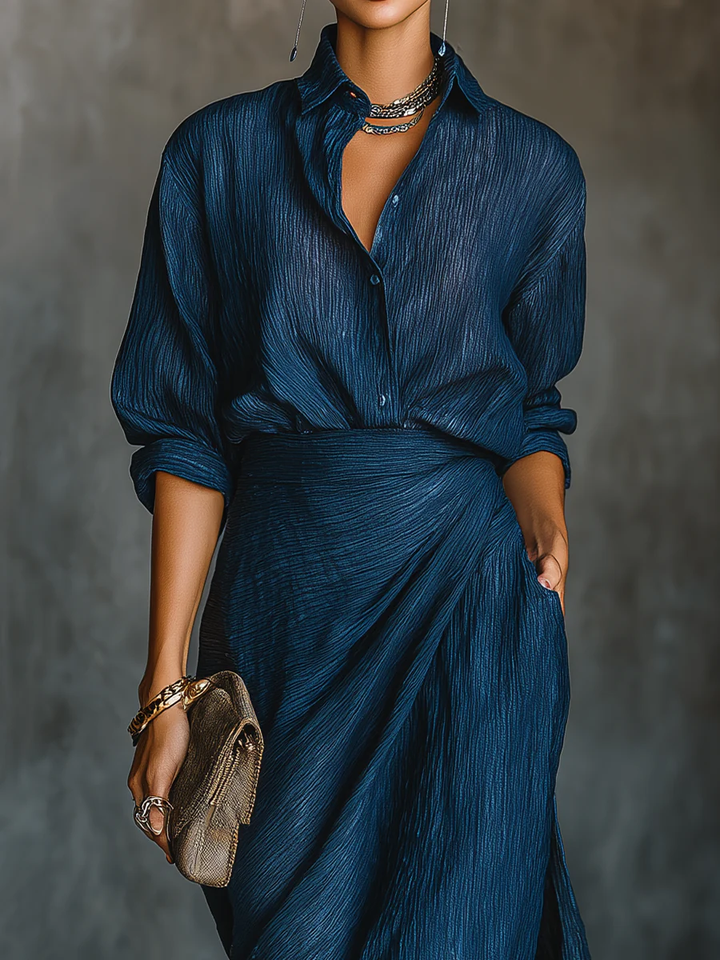 Isabella™ | Cotton And Linen Blend Shirt Long Skirt Set