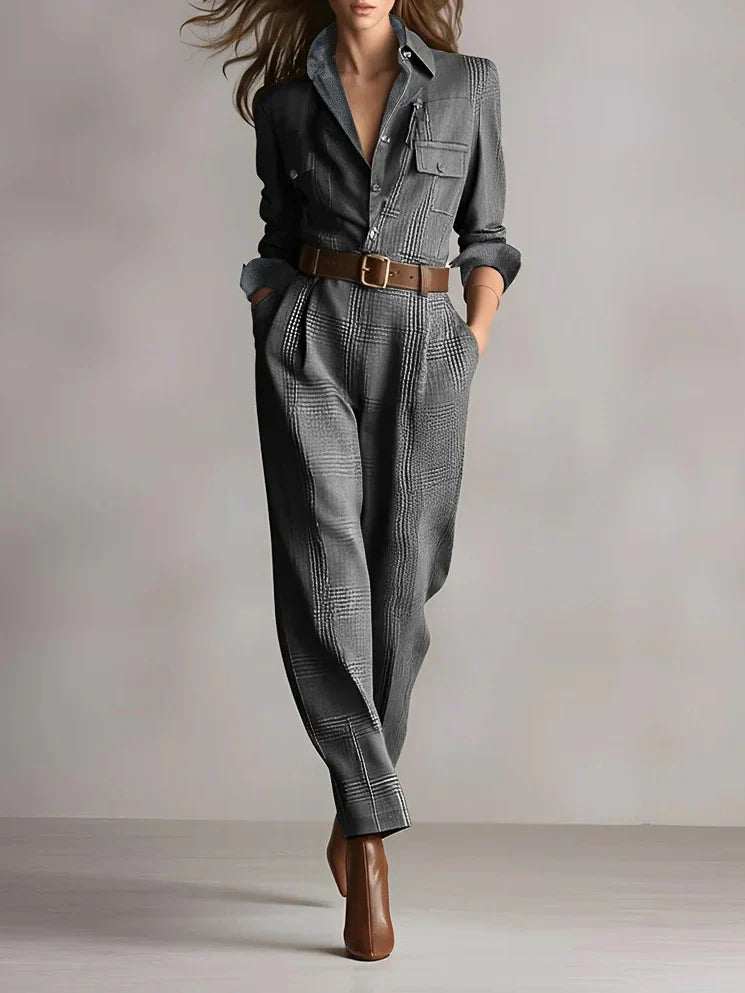 Hannah™ | Tweed Texture Plaid Jumpsuit