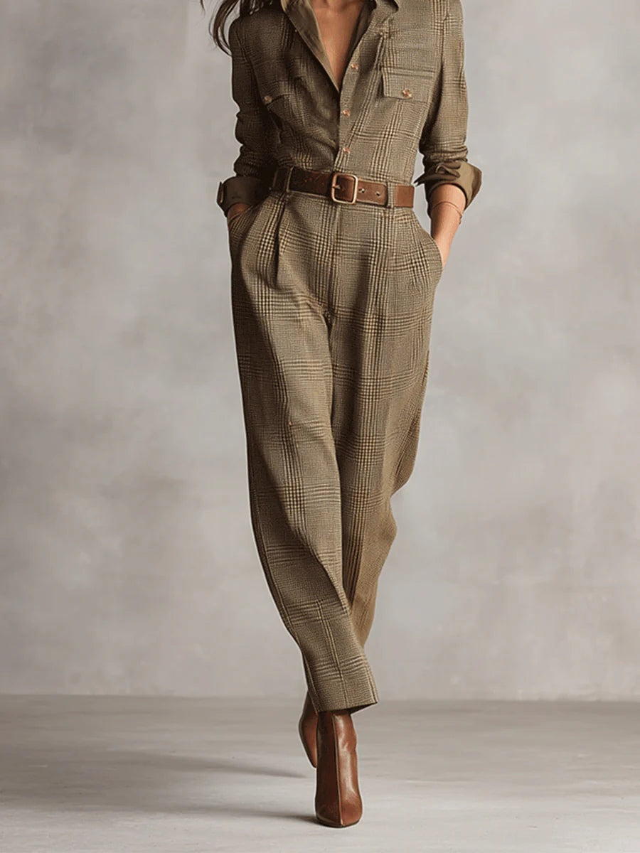 Hannah™ | Tweed Texture Plaid Jumpsuit