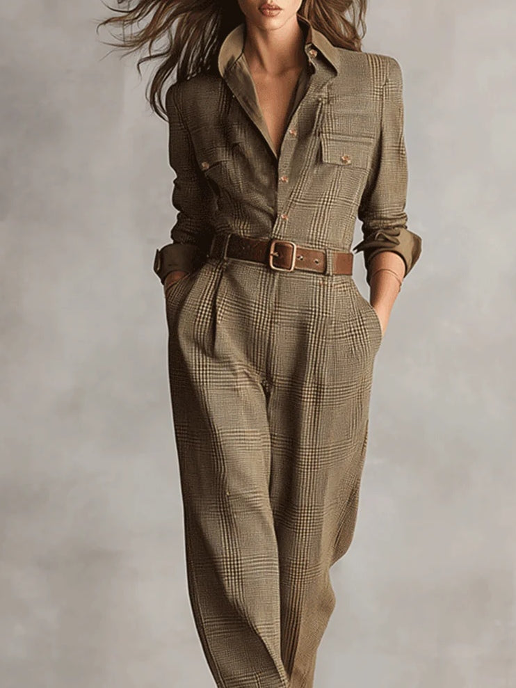 Hannah™ | Tweed Texture Plaid Jumpsuit