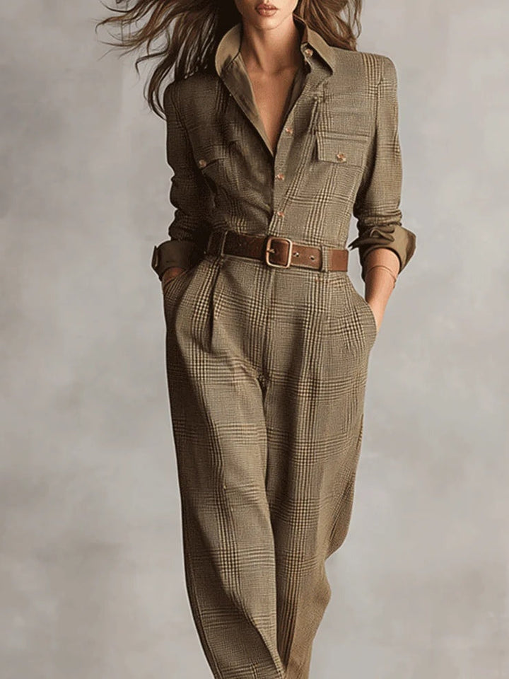 Hannah™ | Tweed Texture Plaid Jumpsuit