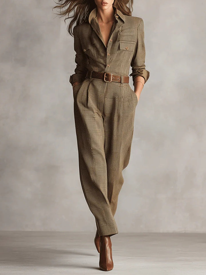 Hannah™ | Tweed Texture Plaid Jumpsuit