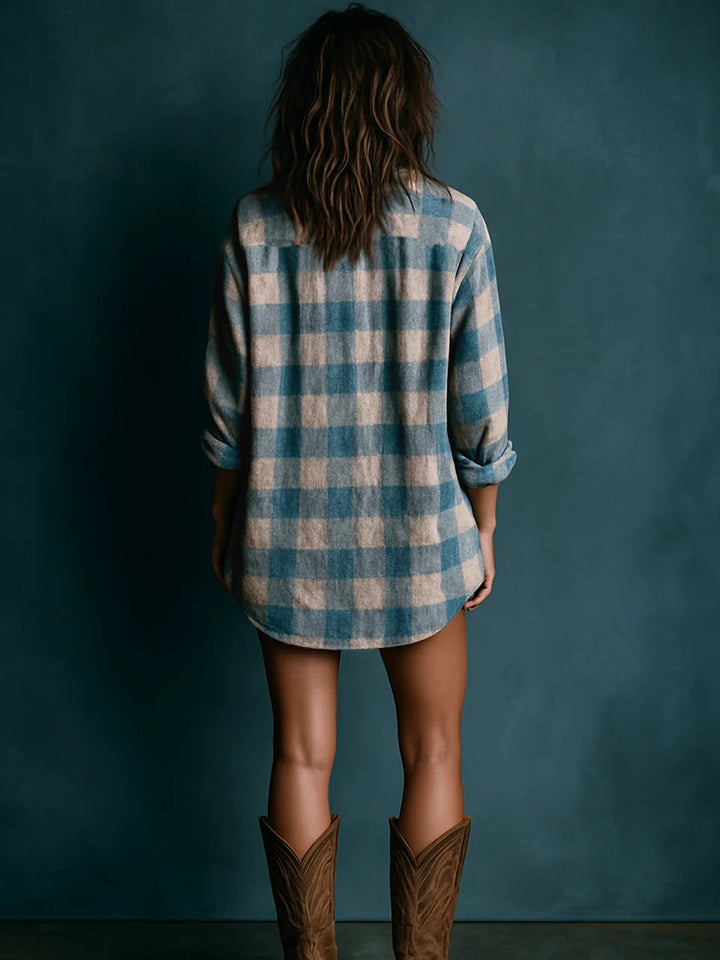 Emily™ | Plaid Henley Neck Mini Dress