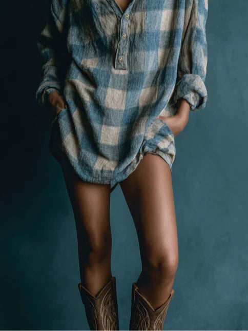 Emily™ | Plaid Henley Neck Mini Dress
