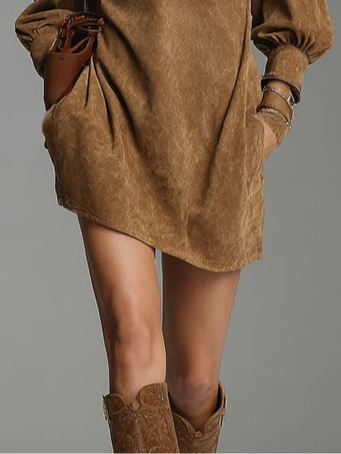 Madeline™ | Suede Zipper Turtleneck Mini Dress
