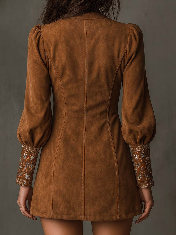 Emma™ | V-Neck Suede Mini Dress