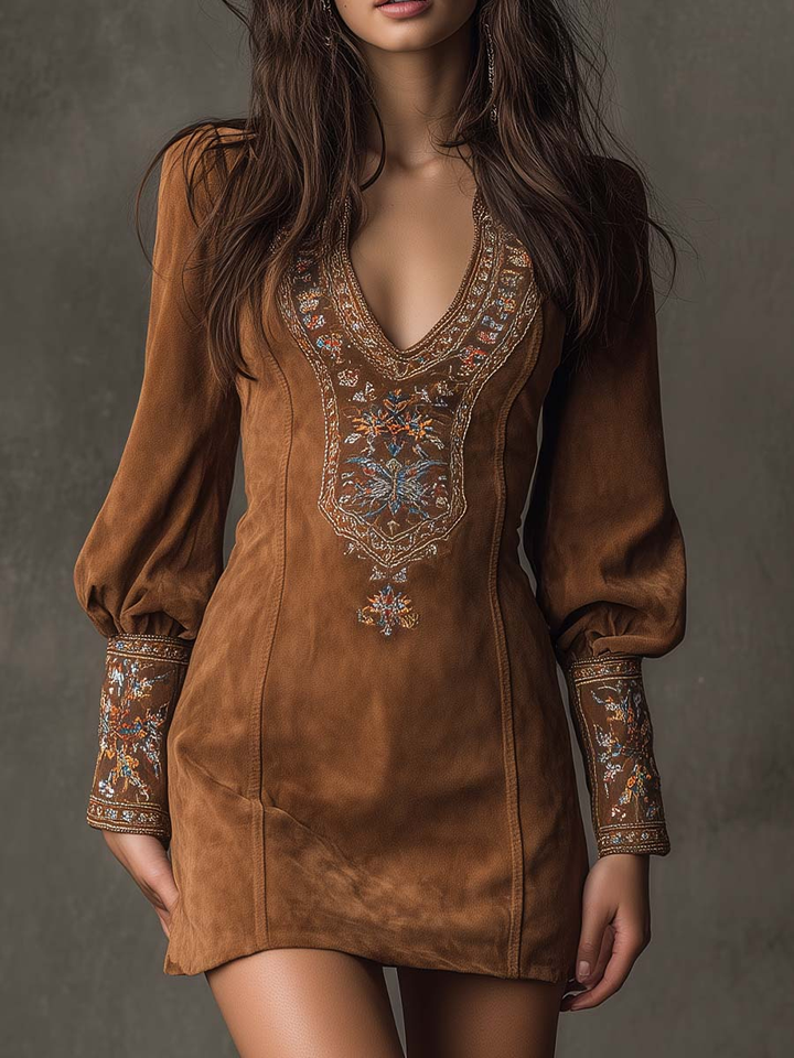 Emma™ | V-Neck Suede Mini Dress