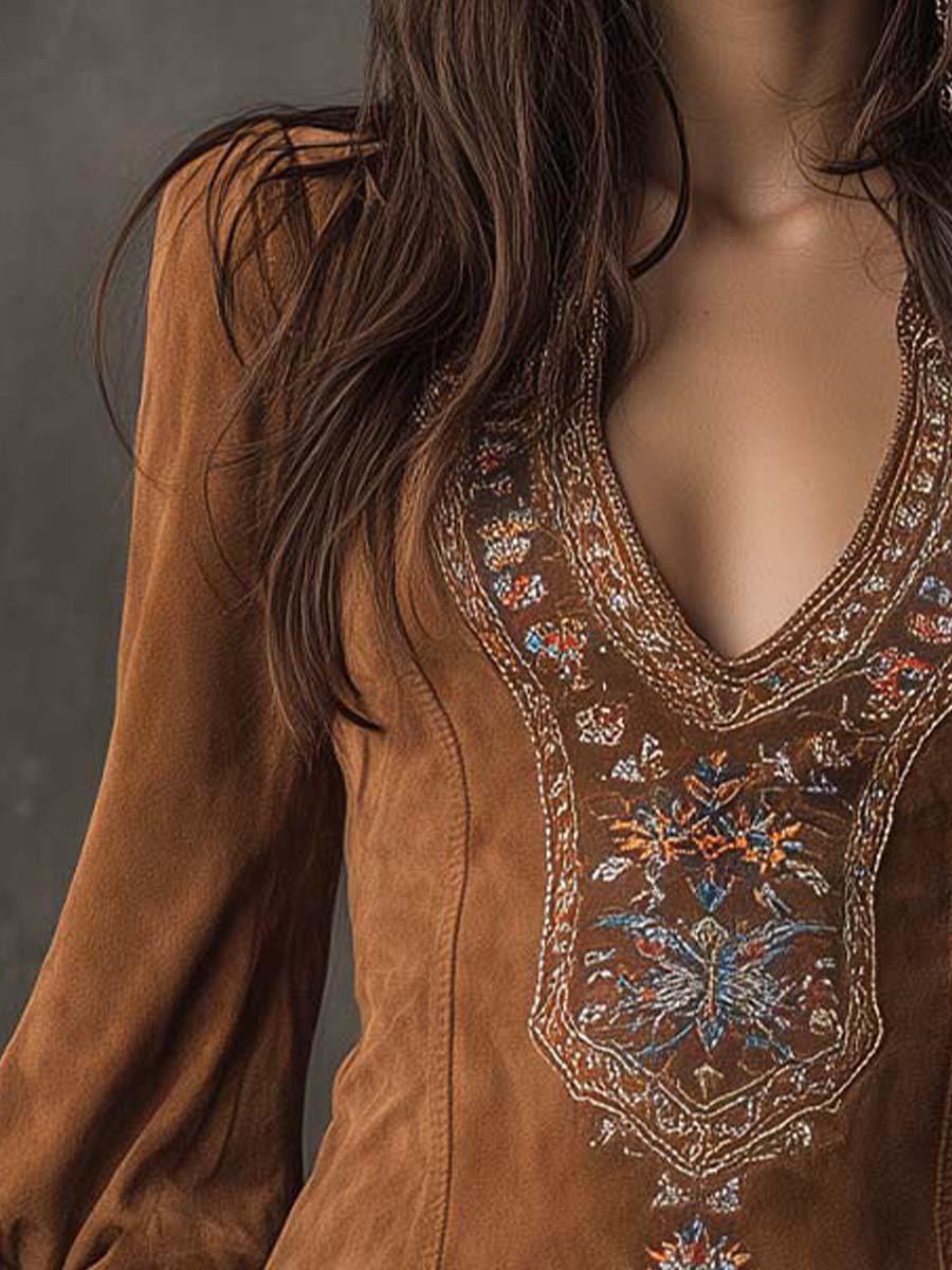 Emma™ | V-Neck Suede Mini Dress