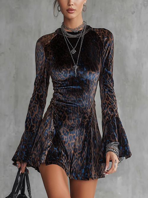 Emily™ | Leopard Print Velvet Mini Dress