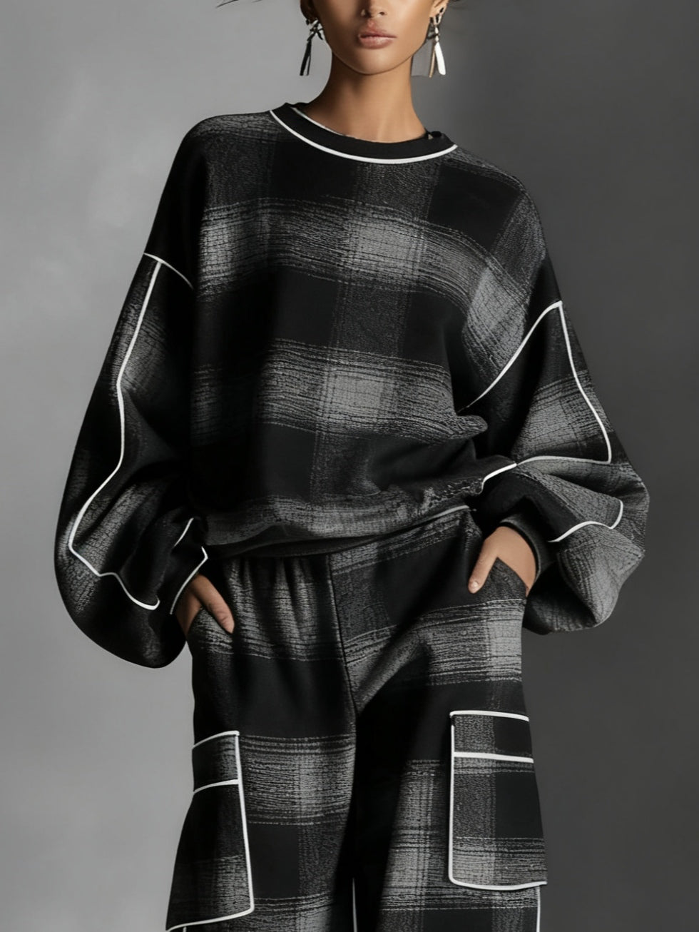 Hannah™ | Color-Blocked Sweatshirt And Casual Pants Set