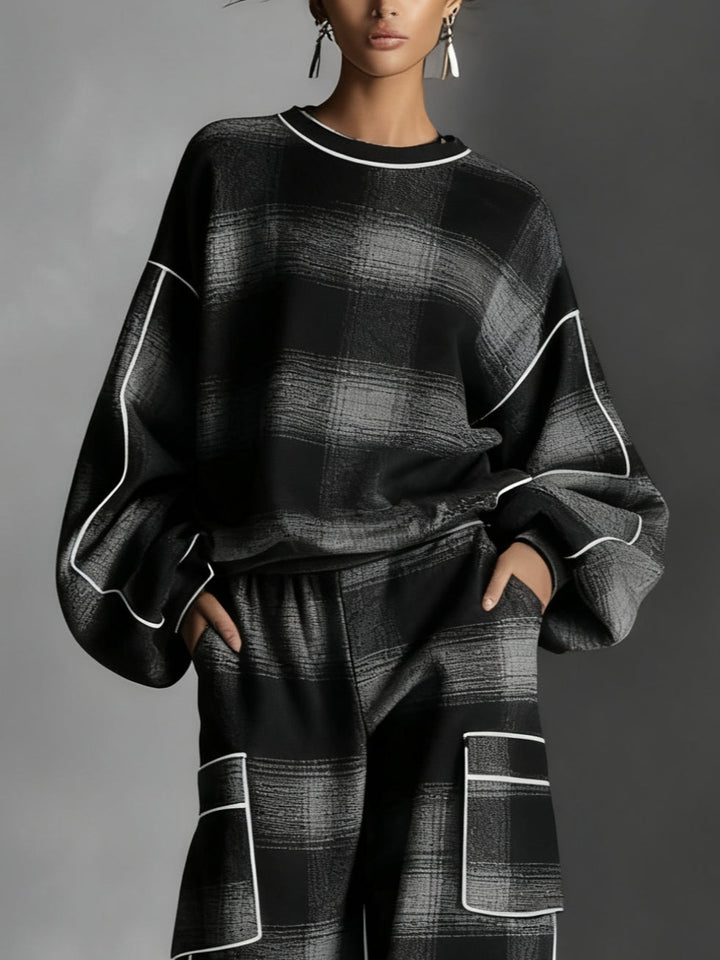 Hannah™ | Color-Blocked Sweatshirt And Casual Pants Set