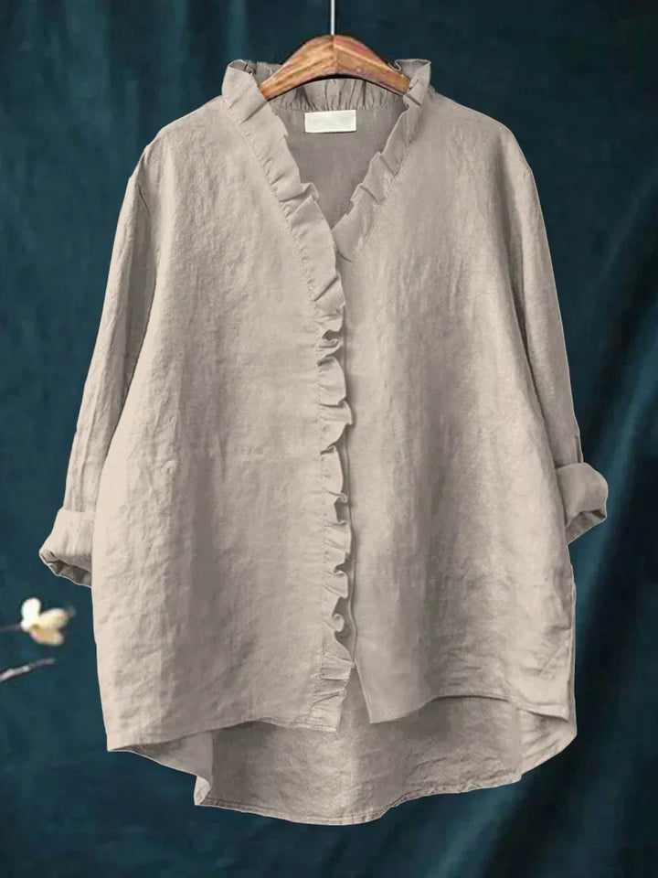 Ava™ | Casual Cotton And Linen Ruffle Shirt
