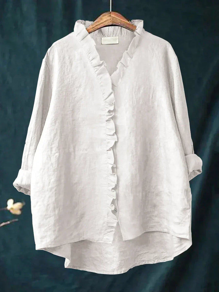 Ava™ | Casual Cotton And Linen Ruffle Shirt
