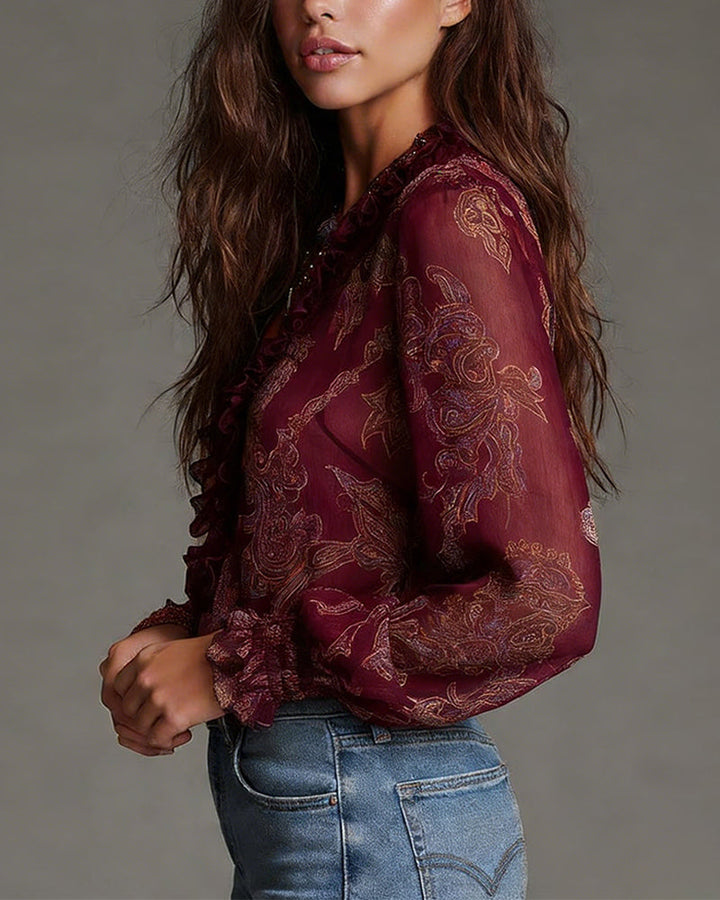 Jasmine™ | V-Neck Ruffle Sleeve Blouse