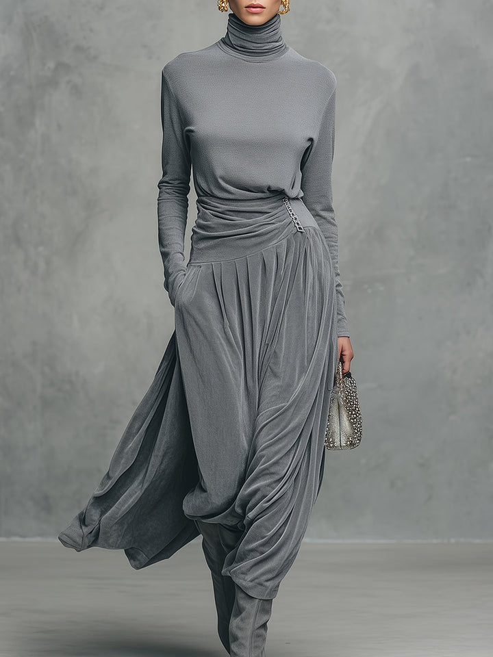 Emily™ | Stand-up Collar Long Sleeve T-shirt And Velvet Skirt Set