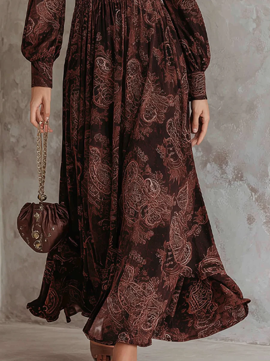 Lila™ | Brown Paisley Zippered Maxi Dress