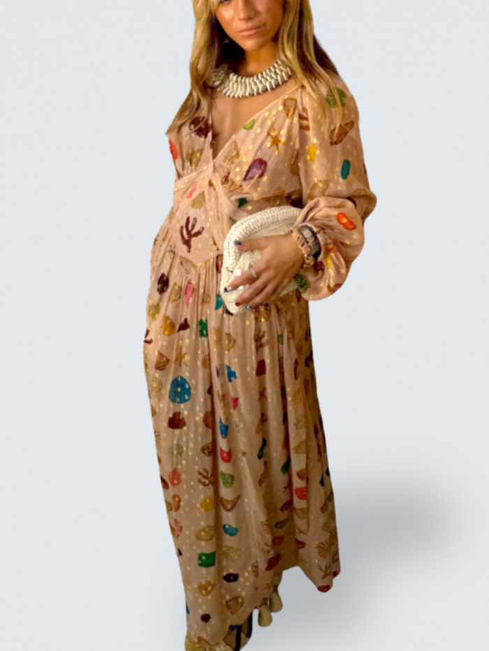 Isabelle™ | Golden Seashell Maxi Dress