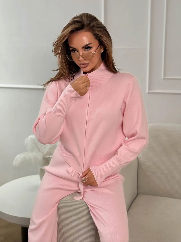 Emily™ | Drawstring Wide Leg Pants And Zip Jacket Set