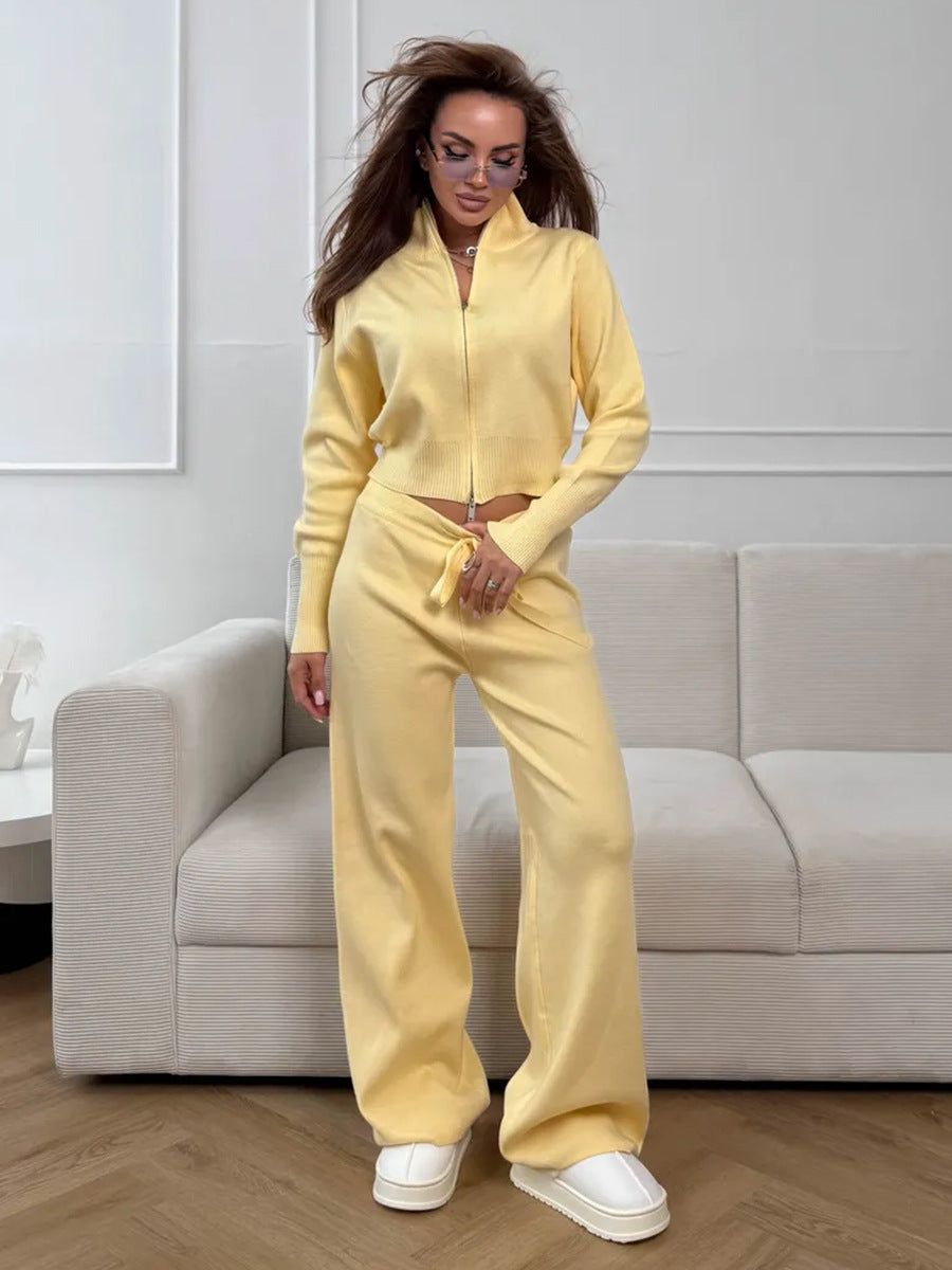 Emily™ | Drawstring Wide Leg Pants And Zip Jacket Set